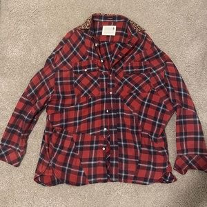 R13 Flannel Red Plaid Oversized Shirt Size S